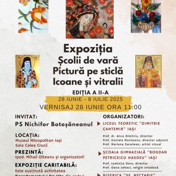 Afiș expoziția școlii de vară „Pictură pe siclă icoane și vitralii”