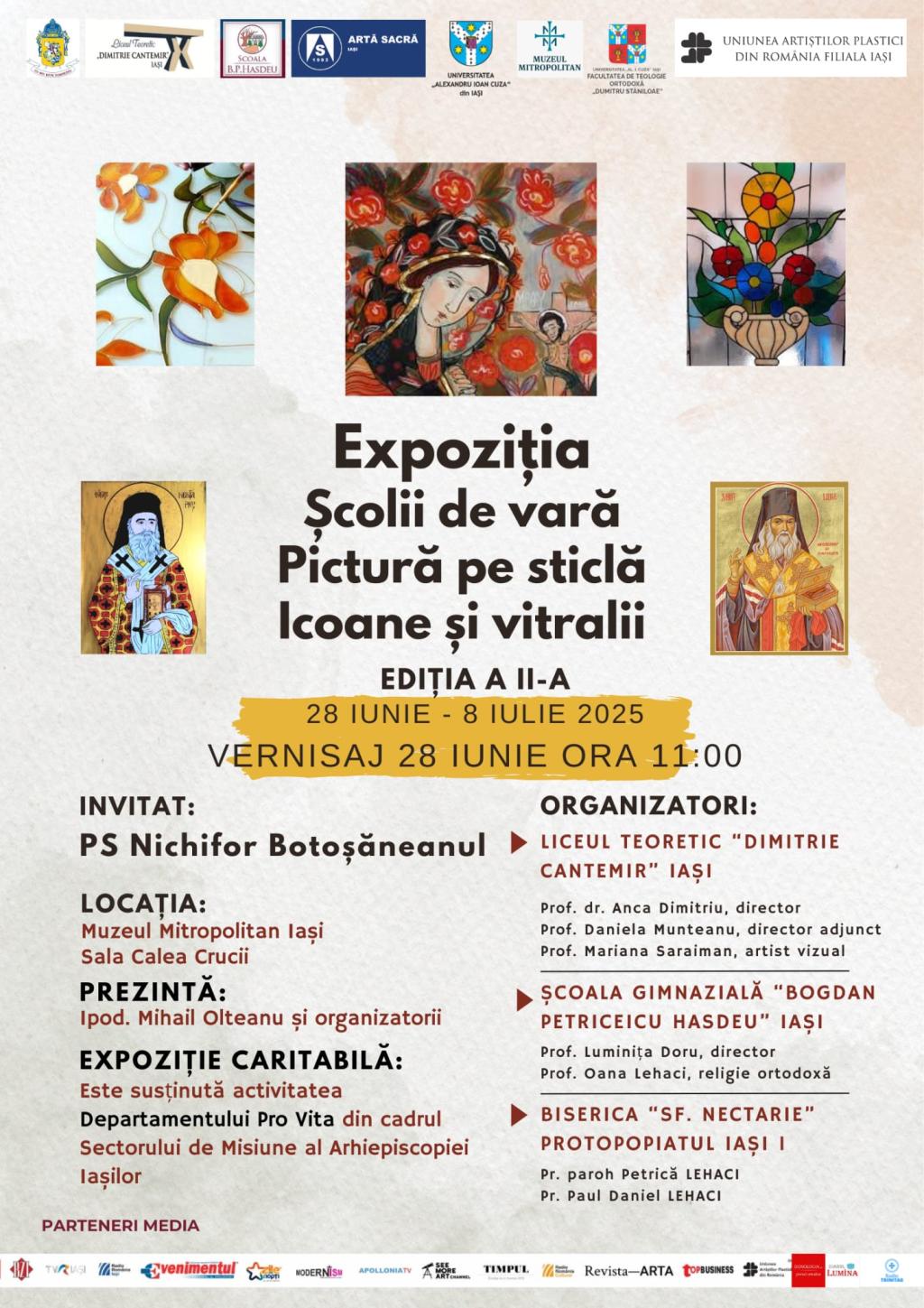 Afiș expoziția școlii de vară „Pictură pe siclă icoane și vitralii”